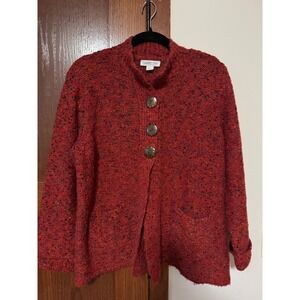 Coldwater Creek Red Confetti Chunky Knit Wool Blend Cardigan Sweater PXL Womens
